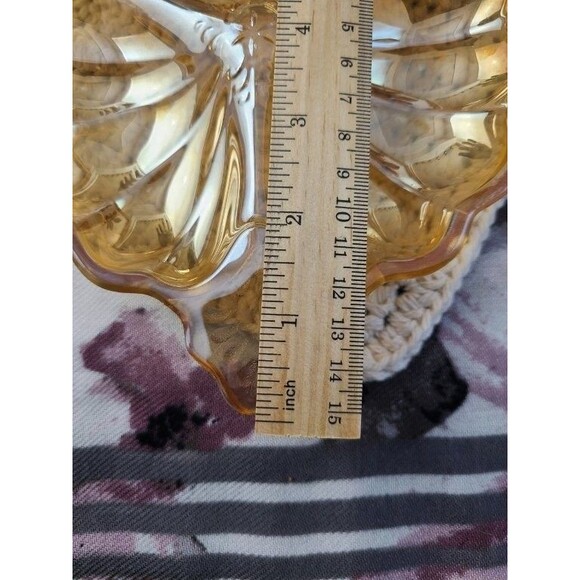 Jeanette Marigold Carnival Glass Dish Iridescent Doric Depression Era VTG - Picture 5 of 6